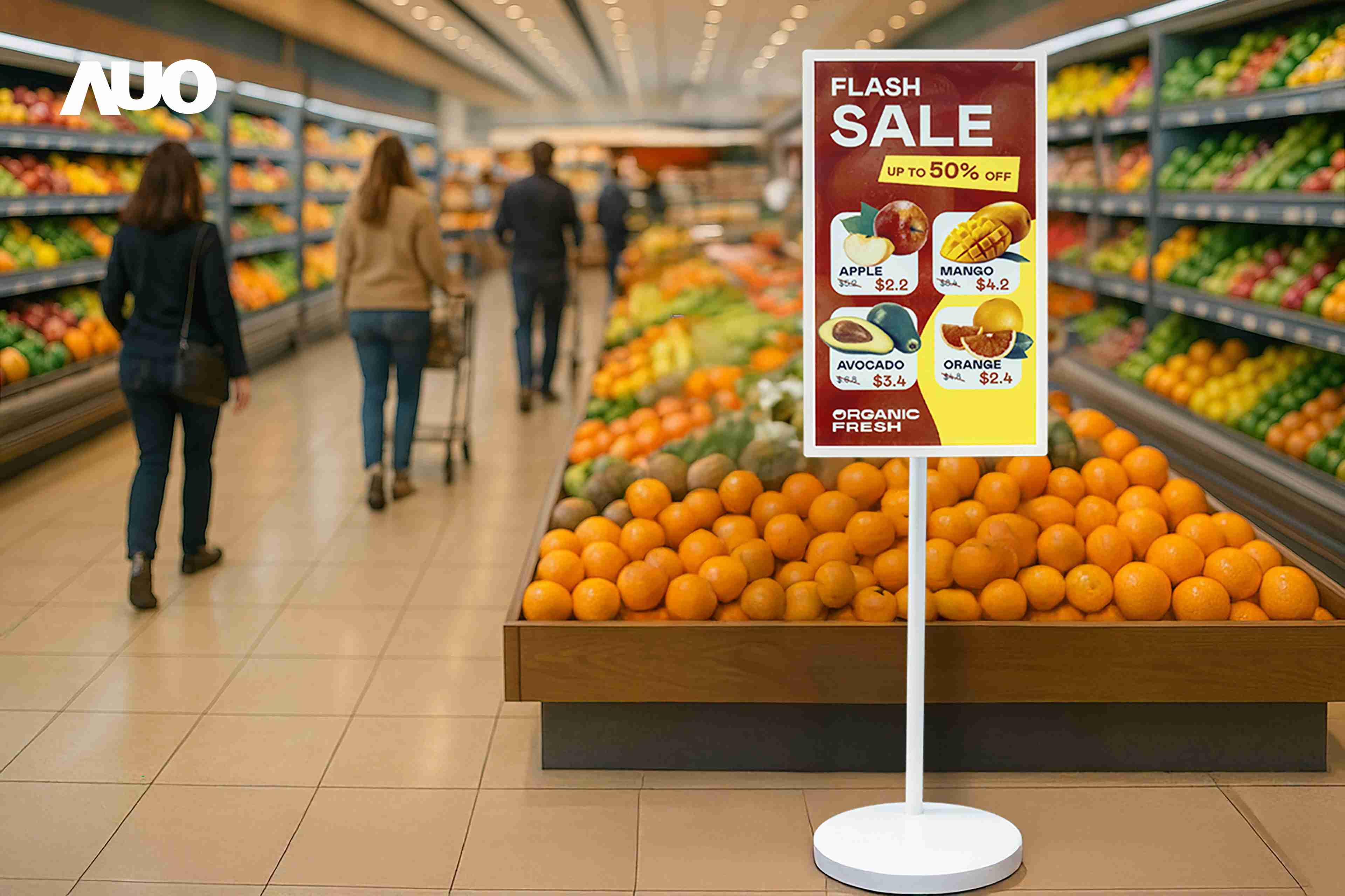 达擎首亮相低功耗、、全彩的〝aecoPost电子纸解决方案〞，，，，仅在更新画面时需要微量的电力驱动，，，无需布建电线的便捷设计，，，使其可灵活应用、、、随意置放，，并可透过云端或行动装置app，，，轻松管理及排程广告内容，，，晋升店头营销利器。。。